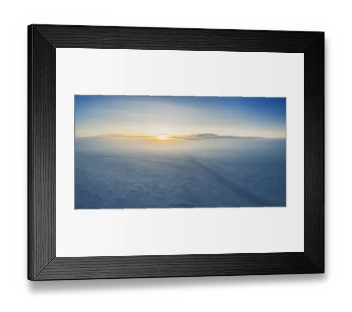 Framed Print : Fog and sunset over snowy road, Iceland Framed Print : Fog and sunset over snowy road, Iceland