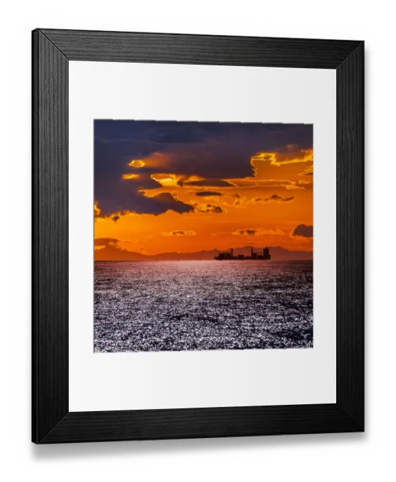 Framed Print : Cargo ship at sunset Framed Print : Cargo ship at sunset
