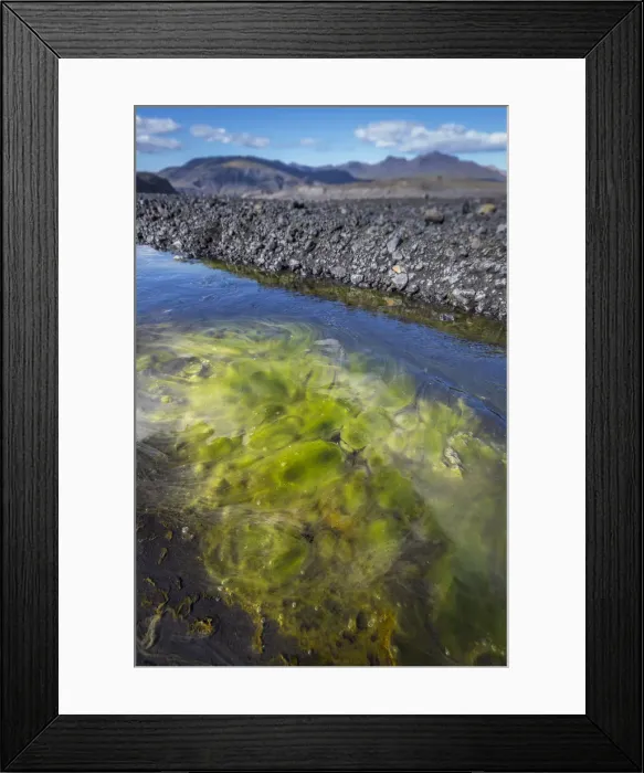Framed Print : Algae in glacial river, Thorsmork, Iceland