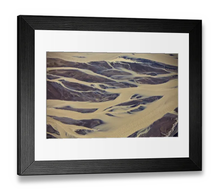 Framed Print : Aerial of muddy glacial riverbed, Iceland Framed Print : Aerial of muddy glacial riverbed, Iceland