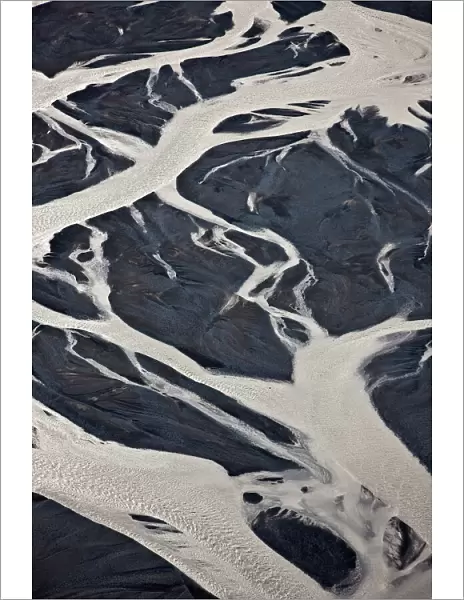 Aerial of glacial riverbed, Iceland