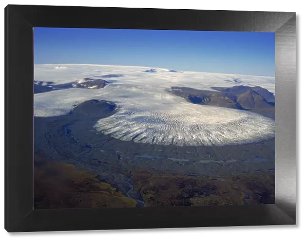 Iceland, Hofsjokull Ice Cap, Mulajokull Glacier, aerial view