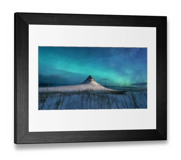 Framed Print : Spectacular northern lights appear over Mount Kirkjufell and waterfall in Iceland