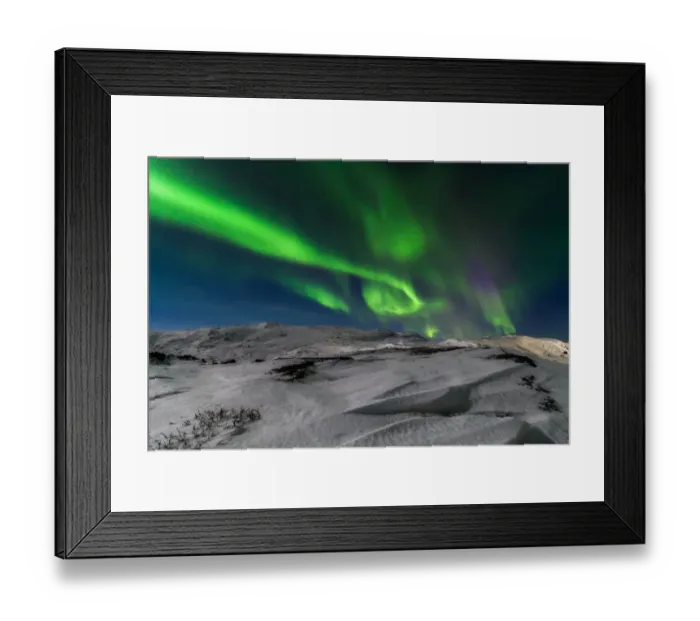 Framed Print : Northern lights over the snow-capped mountains Framed Print : Northern lights over the snow-capped mountains