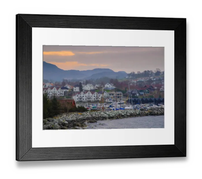 Framed Print : Traditional Norwegian village in fjord, Norway Framed Print : Traditional Norwegian village in fjord, Norway