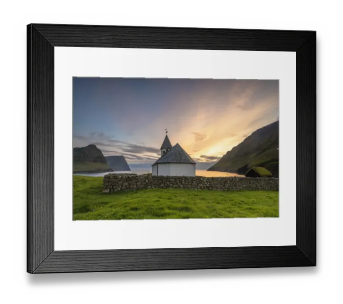 Framed Print : Vidareidi village, Vidoy island, Faroe Islands, Denmark. Villages church at sunset Framed Print : Vidareidi village, Vidoy island, Faroe Islands, Denmark. Villages church at sunset