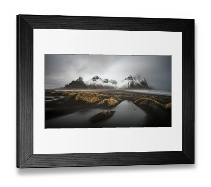 Framed Print : Vestrahorn mountain with black sand beach in the East of Iceland