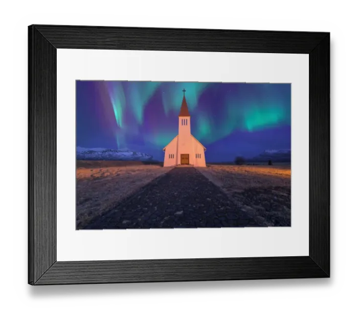 Framed Print : Spectacular northern lights appear Over Church Framed Print : Spectacular northern lights appear Over Church