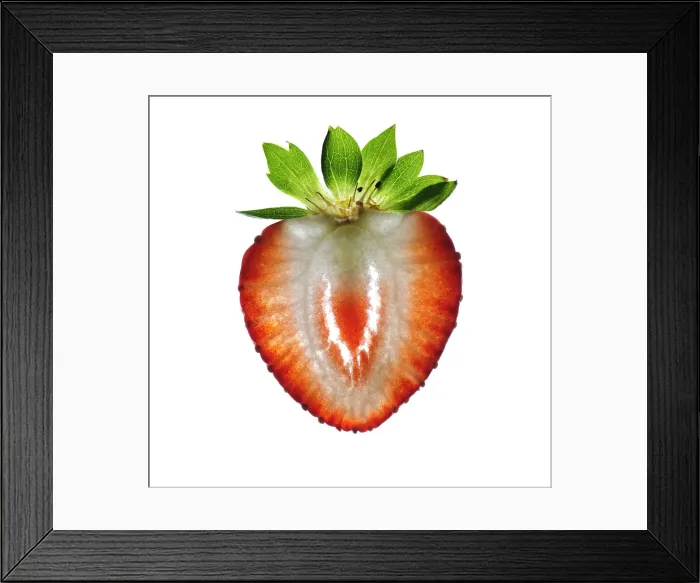Framed Print : Thin slice of strawberry on white Framed Print : Thin slice of strawberry on white
