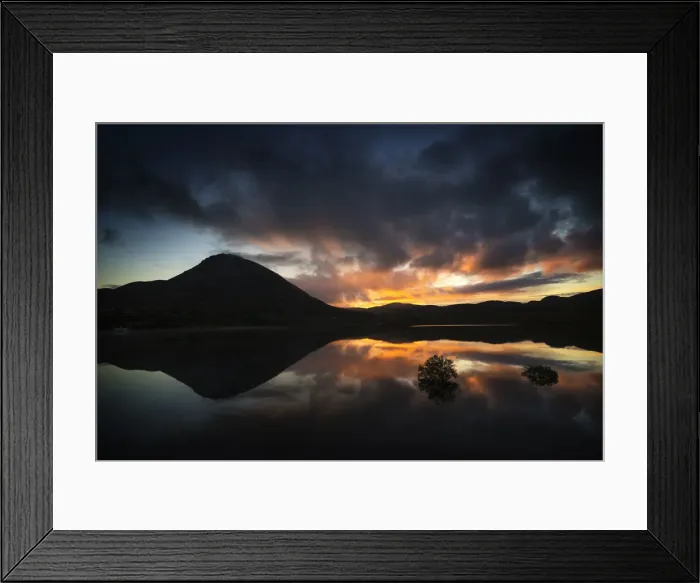 Framed Print : Reflection of sunset and mountain in water Framed Print : Reflection of sunset and mountain in water