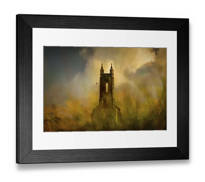 Framed Print : Castle tower behind grass
