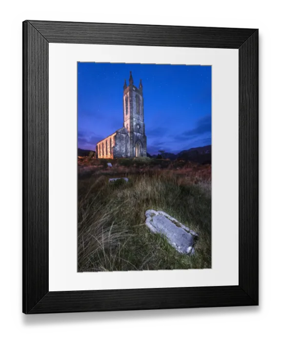 Framed Print : Dunlewy (Dunlewey) Old Church, Poisoned Glen, County Donegal, Ulster region, Ireland, Europe. Tombs in front of the old church at night Framed Print : Dunlewy (Dunlewey) Old Church, Poisoned Glen, County Donegal, Ulster region, Ireland, Europe. Tombs in front of the old church at night