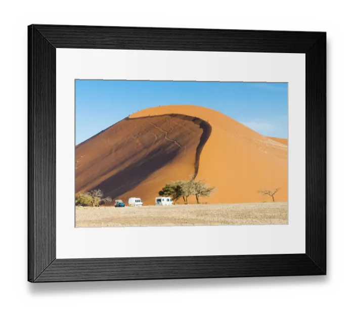 Framed Print : Ground view of the world famous Dune 45 with tourists. Sossuvlei, Namibia