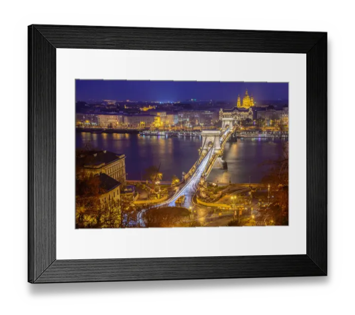 Framed Print : Panorama of Budapest, Hungary, with the Chain Bridge and the Parliament Framed Print : Panorama of Budapest, Hungary, with the Chain Bridge and the Parliament