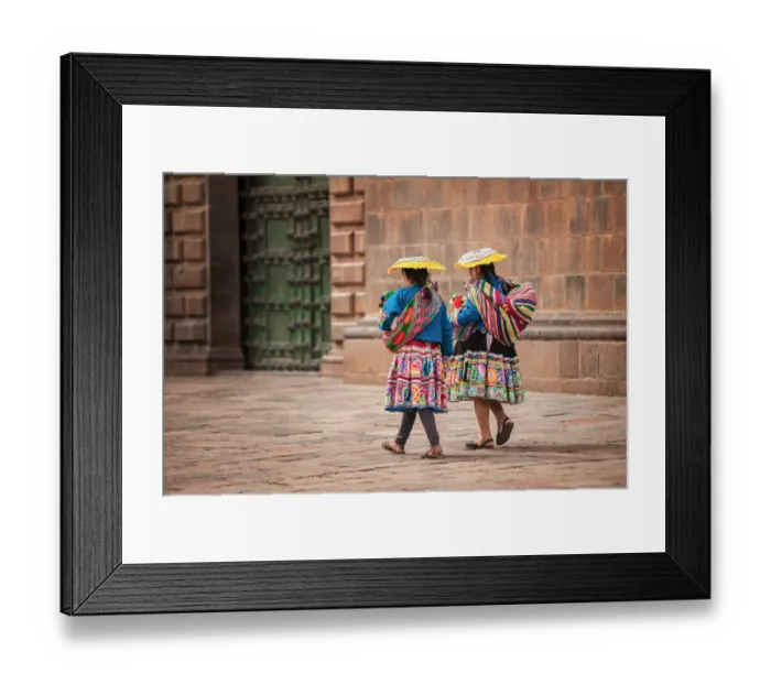 Framed Print : Two indigenous women walking in the city square of Cusco, Peru Framed Print : Two indigenous women walking in the city square of Cusco, Peru