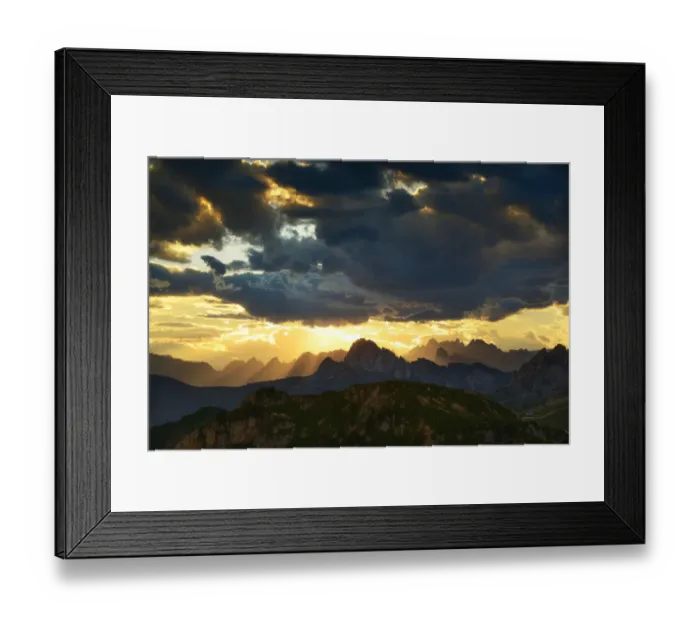 Framed Print : Setting sun rays over Dolomites Framed Print : Setting sun rays over Dolomites