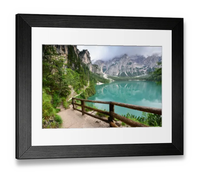 Framed Print : Path around Lago di Braies, Dolomites Framed Print : Path around Lago di Braies, Dolomites