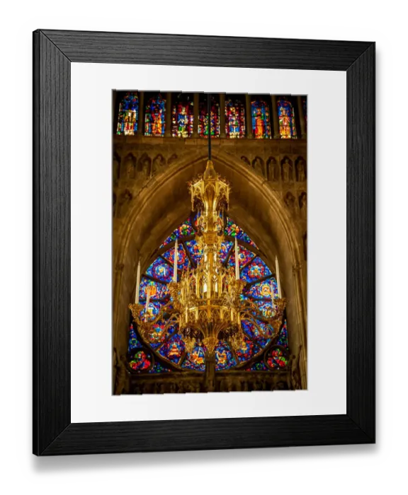 Framed Print : Church painted glass and Chandelier on Notre-Dame de Reims, Reims Cathedral Framed Print : Church painted glass and Chandelier on Notre-Dame de Reims, Reims Cathedral
