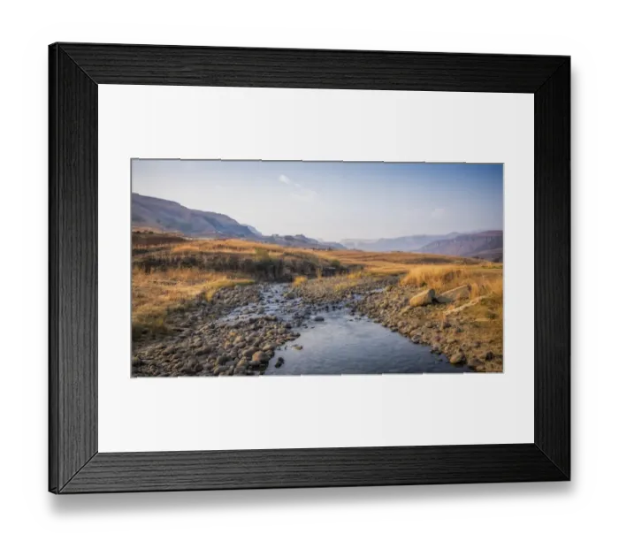 Framed Print : Mhlwazini river near Cathedral Peak in Drakensberg mountains