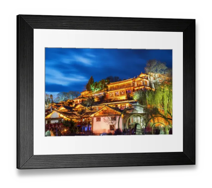 Framed Print : Night view of traditional Chinese wooden building in the Old Town of Lijiang, Yunnan province, China. The Old Town of Lijiang is a popular tourist destination of Asia Framed Print : Night view of traditional Chinese wooden building in the Old Town of Lijiang, Yunnan province, China. The Old Town of Lijiang is a popular tourist destination of Asia