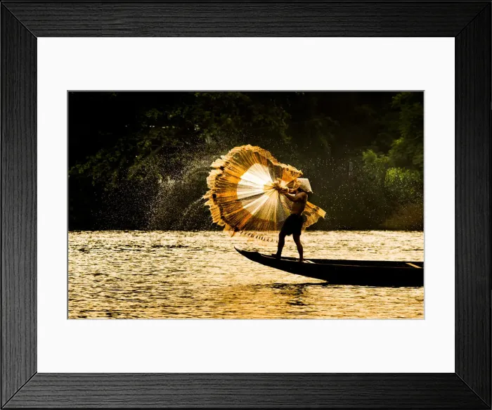 Framed Print : Fisherman catch fish in the river in Hue, Vietnam Framed Print : Fisherman catch fish in the river in Hue, Vietnam