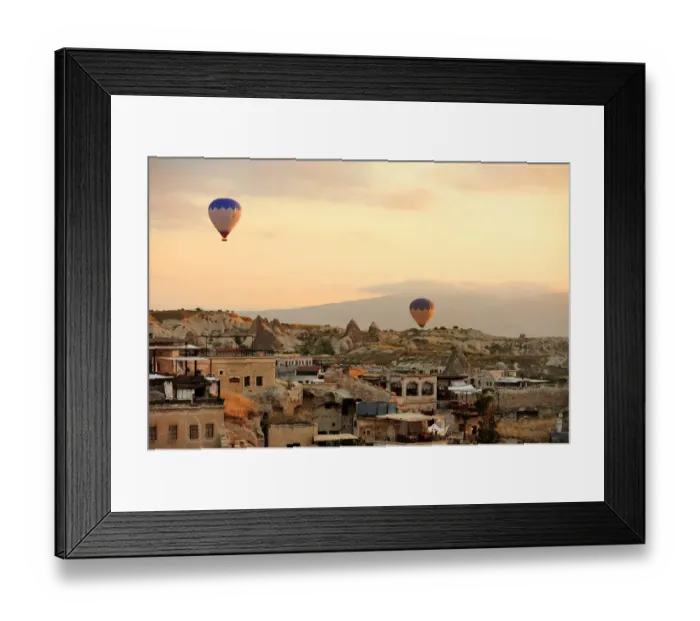 Framed Print : Hot air balloon flying in the morning at Cappadocia Framed Print : Hot air balloon flying in the morning at Cappadocia