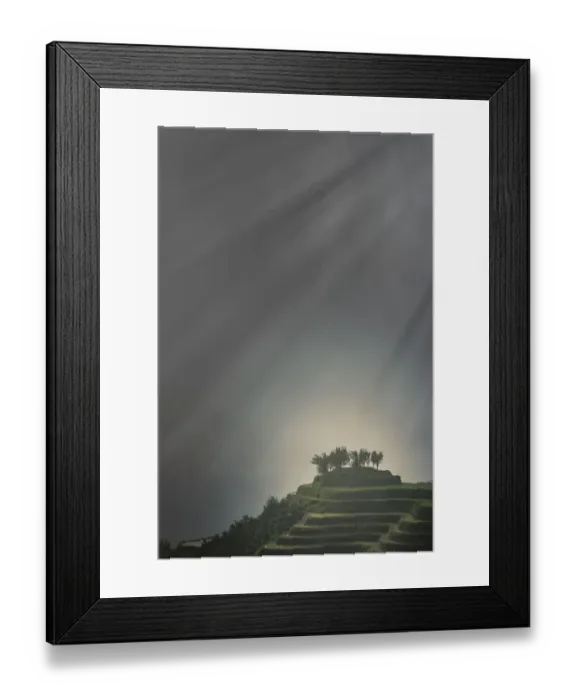 Framed Print : Rice paddy hills under sunbeams Framed Print : Rice paddy hills under sunbeams