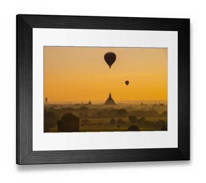 Framed Print : Hot air balloons and ancient pagoda, Bagan Framed Print : Hot air balloons and ancient pagoda, Bagan