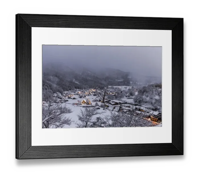 Framed Print : Light up event at Shirakawa-go village with snow o Framed Print : Light up event at Shirakawa-go village with snow o