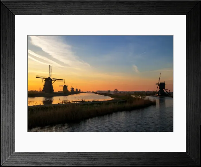 Framed Print : Traditional windmills at sunrise, Kinderdijk Framed Print : Traditional windmills at sunrise, Kinderdijk