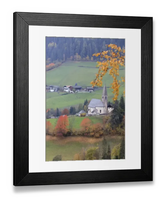 Framed Print : Alpine church at fall St. Magdalena Funes Valley Framed Print : Alpine church at fall St. Magdalena Funes Valley