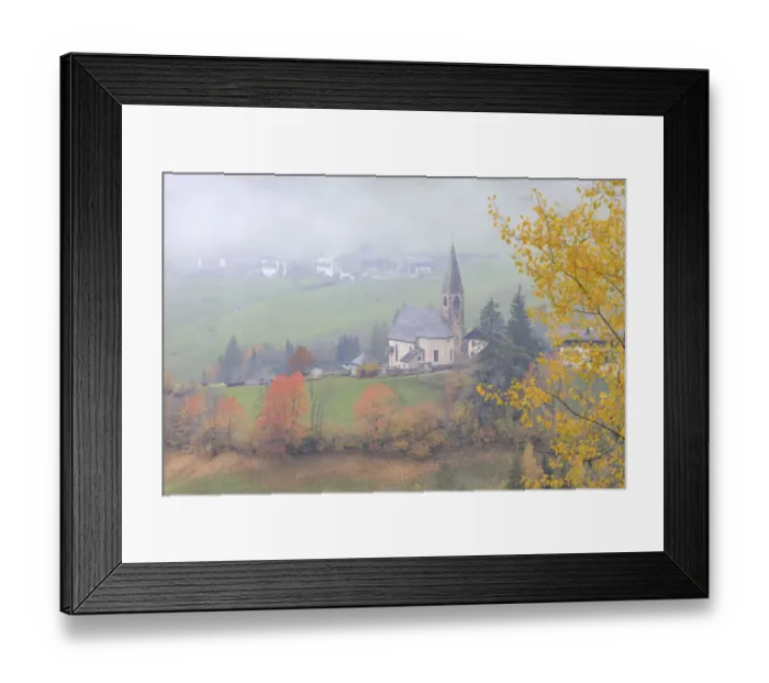 Framed Print : Alpine church at fall St. Magdalena Funes Valley Framed Print : Alpine church at fall St. Magdalena Funes Valley
