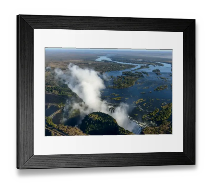 Framed Print : Aerial view of Zambezi River and Victoria Falls. Livingstone. Zambia Framed Print : Aerial view of Zambezi River and Victoria Falls. Livingstone. Zambia