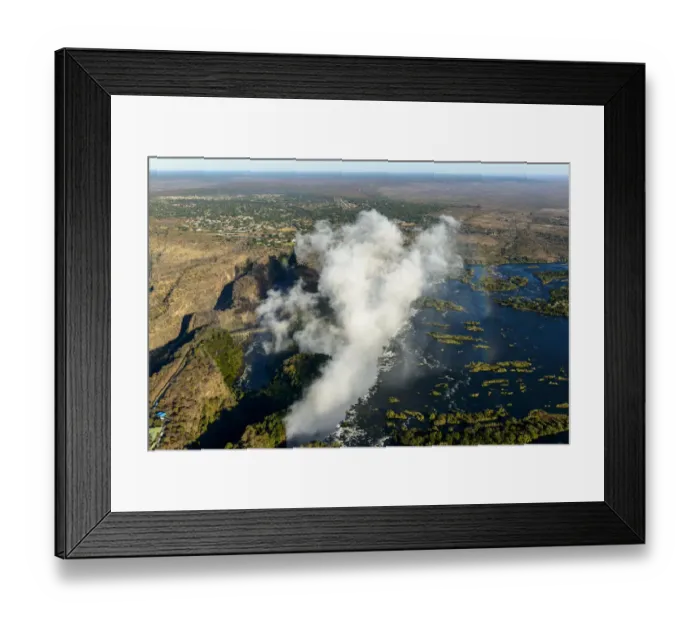 Framed Print : Aerial view of Zambezi River Batoka Gorge and Victoria Falls. Livingstone. Zambia Framed Print : Aerial view of Zambezi River Batoka Gorge and Victoria Falls. Livingstone. Zambia