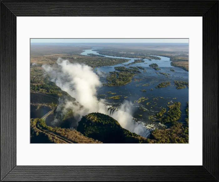 Framed Print : Aerial view of Zambezi River and Victoria Falls. Livingstone. Zambia