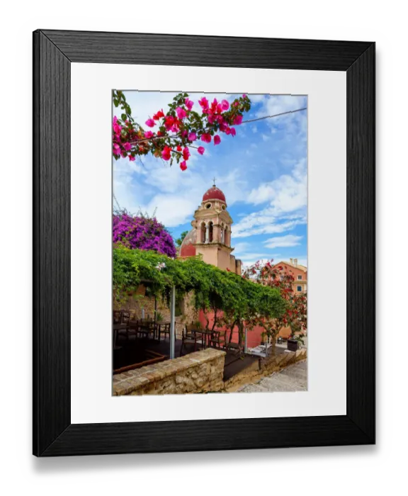 Framed Print : Bell Tower of Tenedos Church Along Dionisiou Solomou, Corfu, Greece