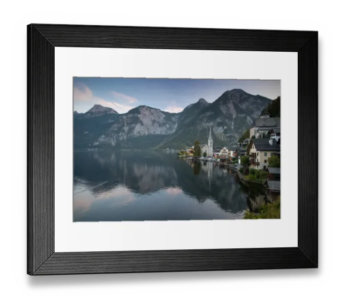 Framed Print : Scenic of Hallstatt lake and Hallstatt village on Twilight time postcard view point, European Alps, Austria Alps, Upper Austria