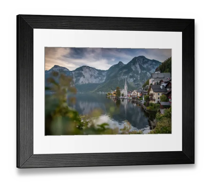 Framed Print : Scenic of Hallstatt lake and Hallstatt village on Twilight time postcard view point, European Alps, Austria Alps, Upper Austria