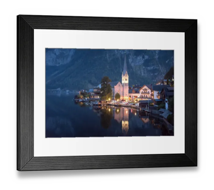 Framed Print : Scenic of Hallstatt lake and Hallstatt village on Twilight time postcard view point, European Alps, Austria Alps, Upper Austria Framed Print : Scenic of Hallstatt lake and Hallstatt village on Twilight time postcard view point, European Alps, Austria Alps, Upper Austria