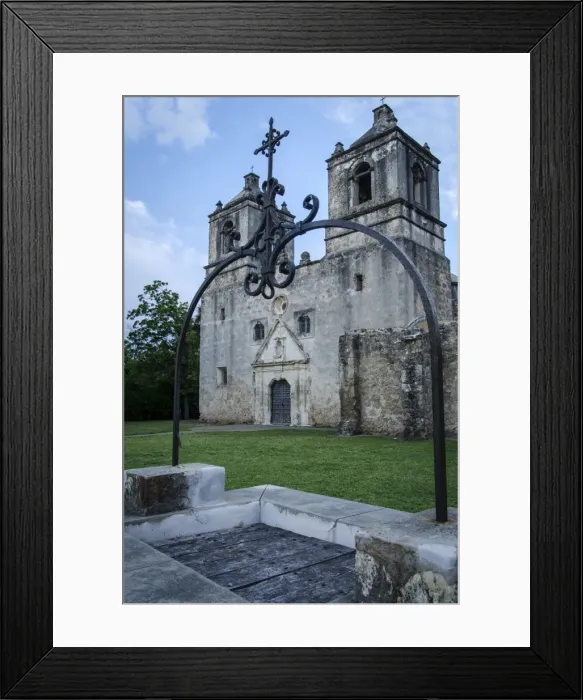 Framed Print : A Perspective View of Mission Concepcions Wooden Door