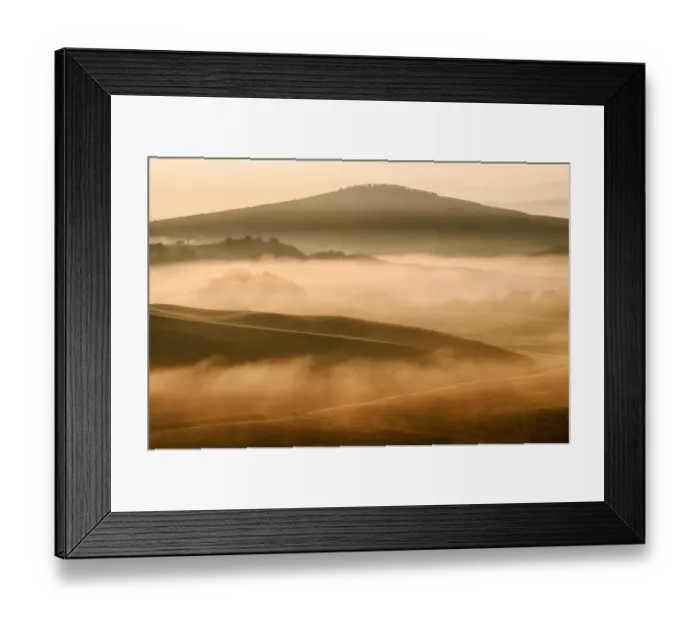 Framed Print : Hill layers with light and fog in Val d Orcia, Siena countryside Framed Print : Hill layers with light and fog in Val d Orcia, Siena countryside