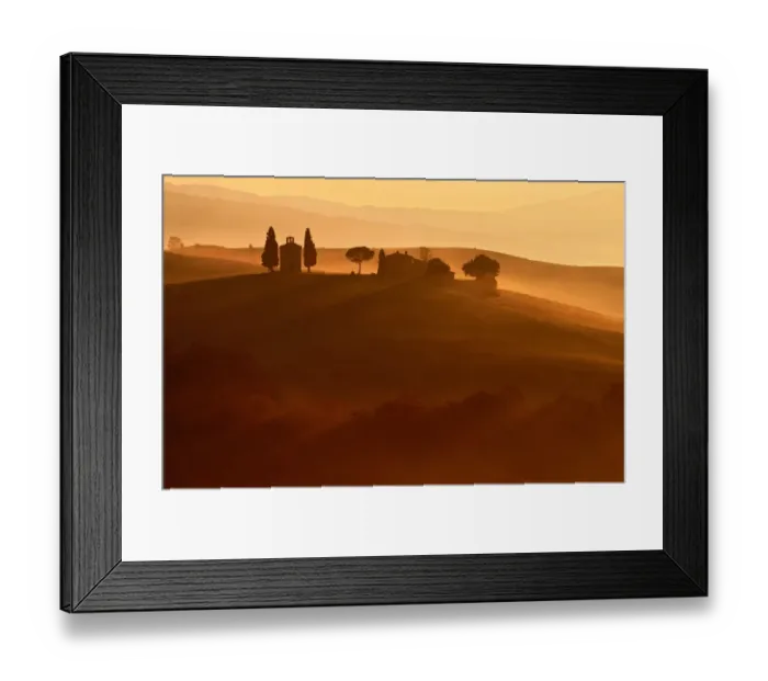 Framed Print : Vitaleta chapel in foggy mist at sunrise, Val D Orcia Siena Framed Print : Vitaleta chapel in foggy mist at sunrise, Val D Orcia Siena