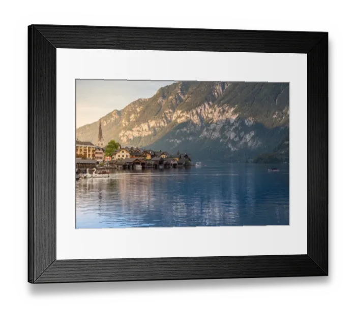 Framed Print : Scenic of Hallstatt lake and Hallstatt village on Twilight time postcard view point, European Alps, Austria Alps, Upper Austria