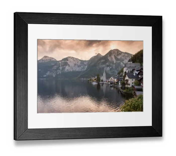 Framed Print : Scenic of Hallstatt lake and Hallstatt village on Twilight time postcard view point, European Alps, Austria Alps, Upper Austria Framed Print : Scenic of Hallstatt lake and Hallstatt village on Twilight time postcard view point, European Alps, Austria Alps, Upper Austria