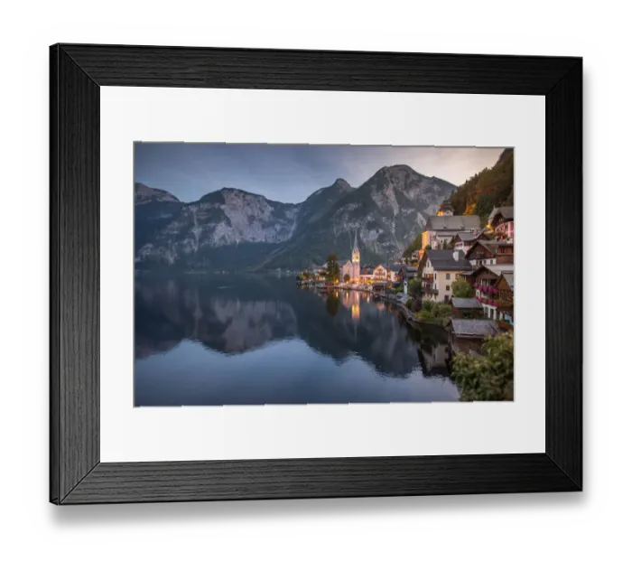 Framed Print : Scenic of Hallstatt lake and Hallstatt village on Twilight time postcard view point, European Alps, Austria Alps, Upper Austria Framed Print : Scenic of Hallstatt lake and Hallstatt village on Twilight time postcard view point, European Alps, Austria Alps, Upper Austria