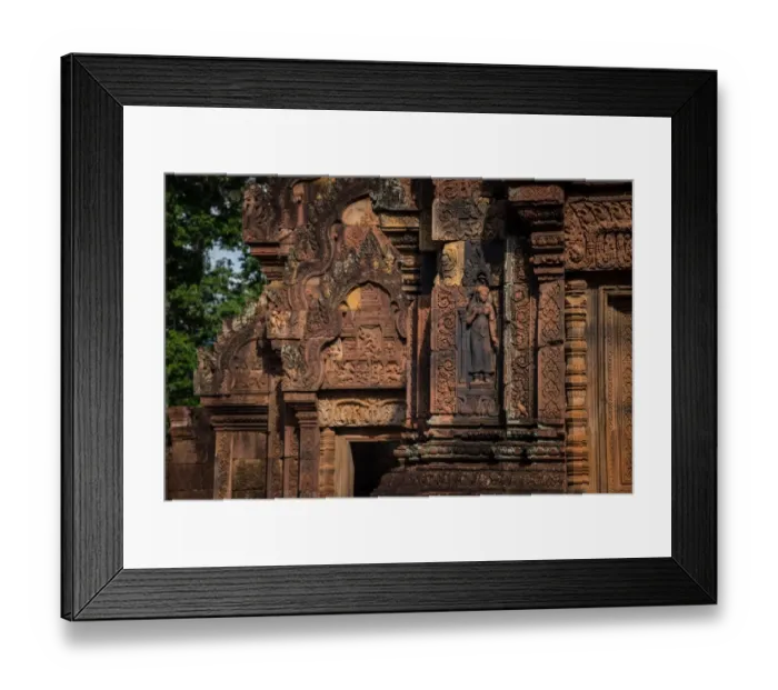 Framed Print : Closeup of the details of Banteay Srei the pink temple of ancient Khmer Framed Print : Closeup of the details of Banteay Srei the pink temple of ancient Khmer