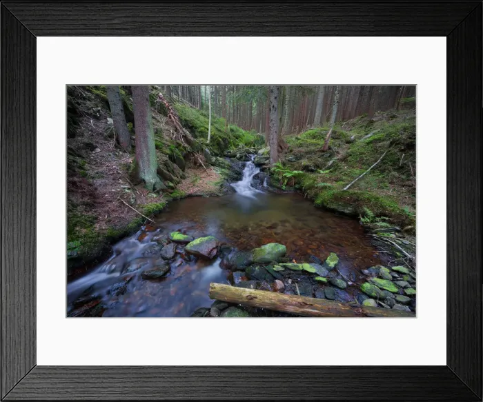 Framed Print : Forest brook with a little waterfall, long exposure Framed Print : Forest brook with a little waterfall, long exposure