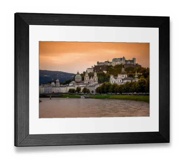 Framed Print : View of Salzach River and Skyline of the Historic Centre of Salzburg City, Austria