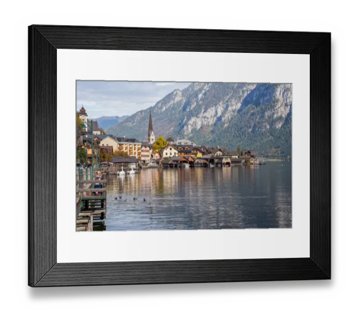 Framed Print : Hallstatt village in Alps at dusk, Austria Framed Print : Hallstatt village in Alps at dusk, Austria