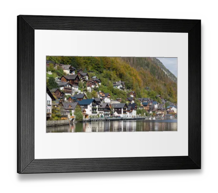 Framed Print : Hallstatt village in Alps at dusk, Austria Framed Print : Hallstatt village in Alps at dusk, Austria
